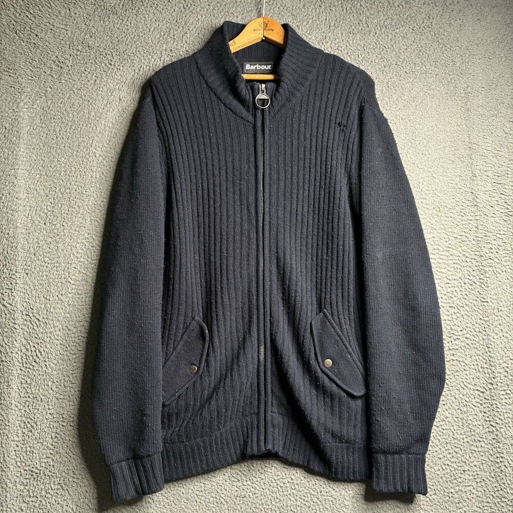 Barbour Sweater Jacket Mens Large 100% Lambswool Full Zip Wetheral